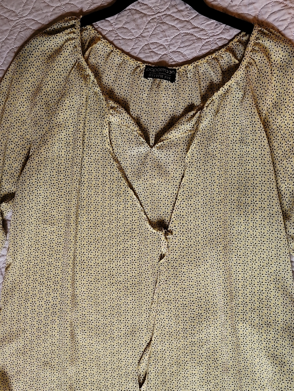 Papermoon Yellow Printed V-Neck Tie-Front Peasant Blouse
